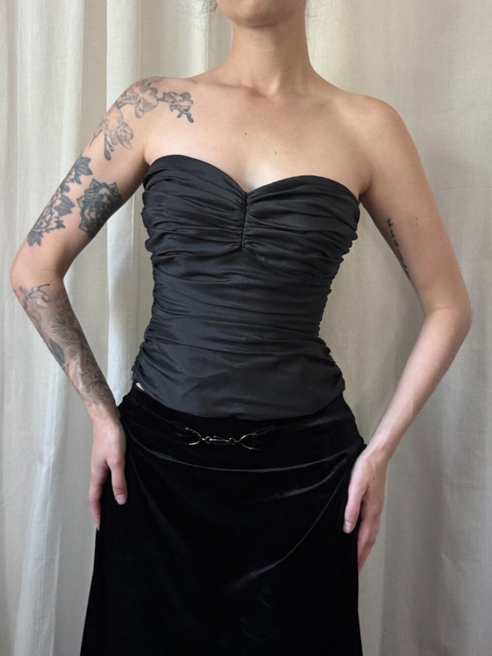 David's Bridal Strapless Ruched Black Top Women's Size 6 | Evening Bridal Prom